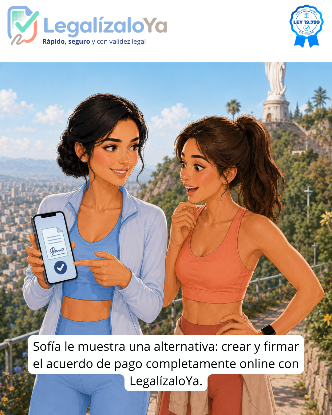 Sofía le muestra a Isabel cómo firmar el acuerdo de pago online